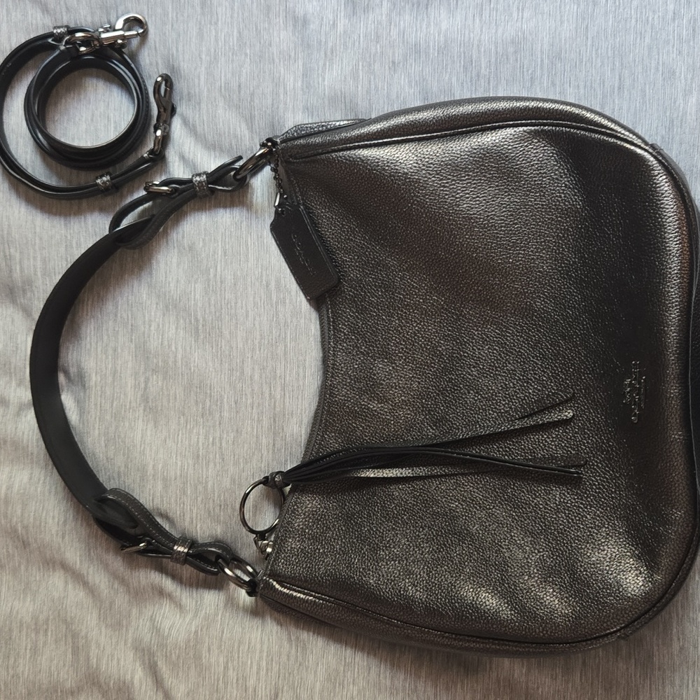Coach Black / Copper Sheen Leather Shoulder Bag